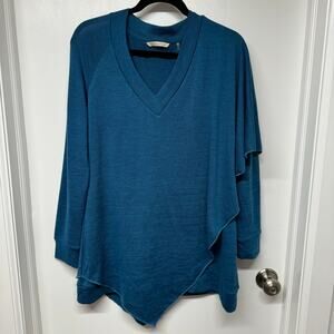 Soft Surroundings Madeline Asymmetrical Cape Tunic Sweater Small Legion Blue